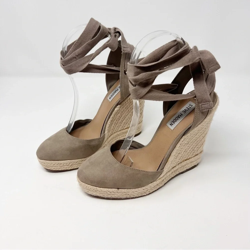 [Steve Madden] Taupe Lace Up Espadrille Wedges